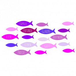 Wachsdekor Fische/Familie/Freunde rosa
